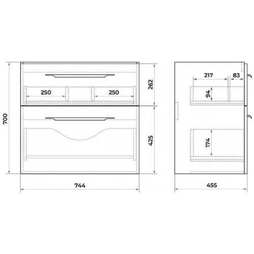 Тумба 800 2 ящ + Раковина Q80 Белый мат Lande DIBORG