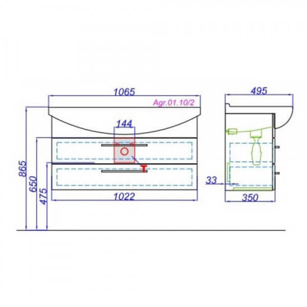 Тумба с раковиной 105 подвесная Аллегро Aqwella Agr.01.10/2