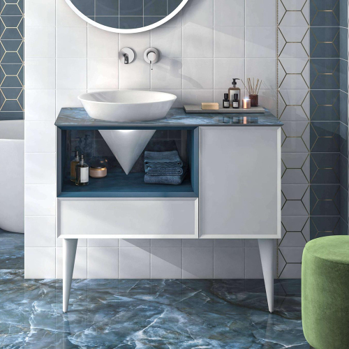 Тумба с раковиной Kerama Marazzi Cono 97, белая-синяя матовая