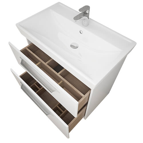 Тумба 800 2 ящ + Раковина Q80 Белый мат Lande DIBORG