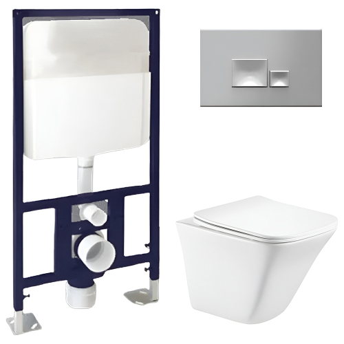 Комплект BelBagno 3в1: Инсталляция ISVEA 52AL0102I + Унитаз подвесной BB052CHR + Кнопка смыва ISVEA 54MJ0102I хром