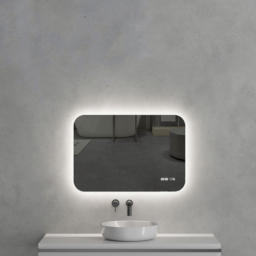 Зеркало с подсветкой AVS Каспий 80х55 см, часы и антипар