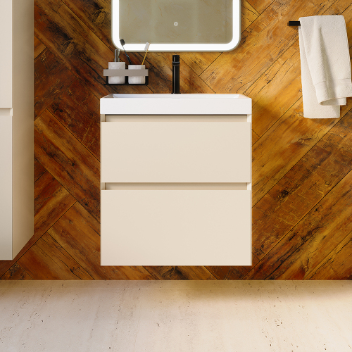 Тумба с раковиной AVS Гармония 60 айвори матовая (раковина 02 белая глянцевая)