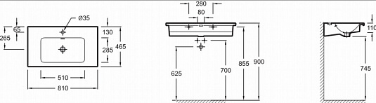 Комплект Тумба 80*46*45 2ящ + Раковина 80*46 Черный лак Madelene JACOB DELAFON