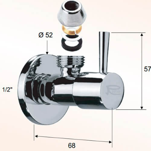 Кран угловой 1/2х3/8 с цангой Minimal Remer RR 128L