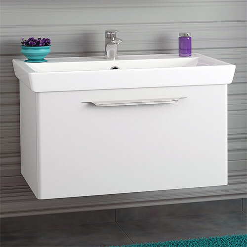 Тумба 800 1ящ + Раковина Q80 Белый мат Lande DIBORG