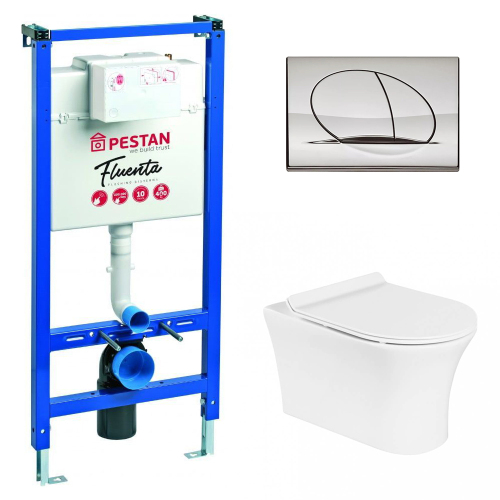 Комплект BelBagno 3в1: Инсталляция Pestan 40006356 + Унитаз подвесной BB10100CHR + Кнопка смыва Pestan 40006358 хром