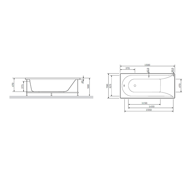 Акриловая ванна Am Pm Spirit 150х70 белая, без каркаса