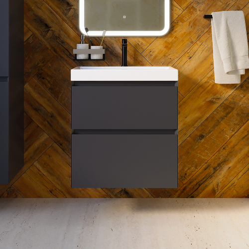 Тумба с раковиной AVS Гармония 60 антрацит матовая (раковина 02 белая глянцевая)
