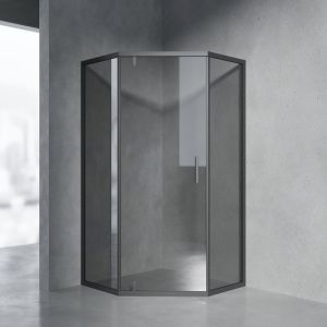 Душевой уголок AVS Трапеция Слим 100x100 профиль черный матовый, стекло черное
