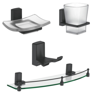 Набор Accoona 125F черный Стакан+Мыльница+Крючок двойной+Полка