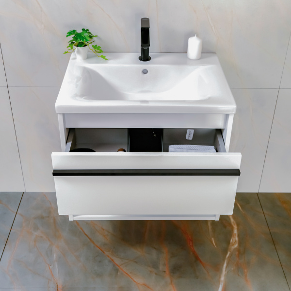 Тумба с раковиной AVS Графика 60 белая матовая (ручки черные, раковина белая)