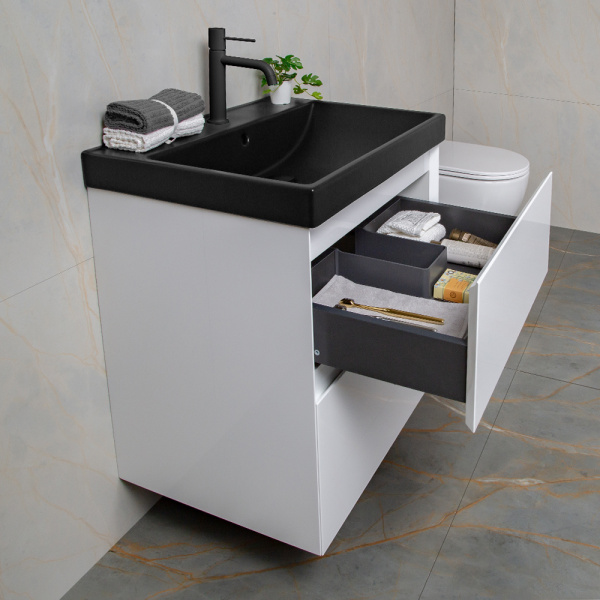 Тумба с раковиной AVS Гармония 60 белая (раковина 02 черная матовая)