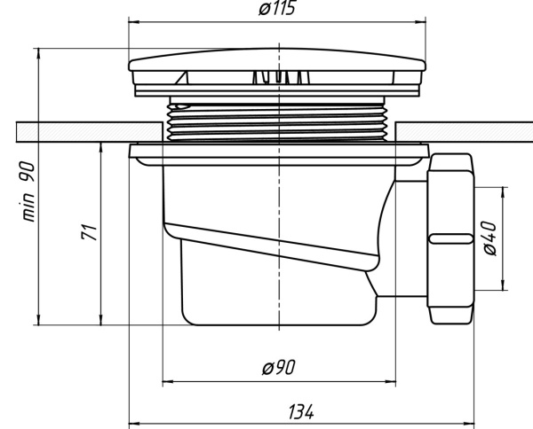 Сифон для душевого поддона 1 1/2"х90, h 65 ANI E320C, хром