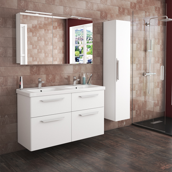 Тумба 1250 4ящ + Раковина Гармония Белый мат Lande DIBORG