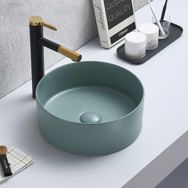 Раковина AVS Лилиан 36x36 зеленая матовая с донным клапаном