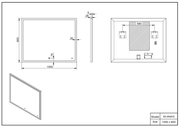 Зеркало 1000x800 Led антизапотевание Esbano ES-2542KD
