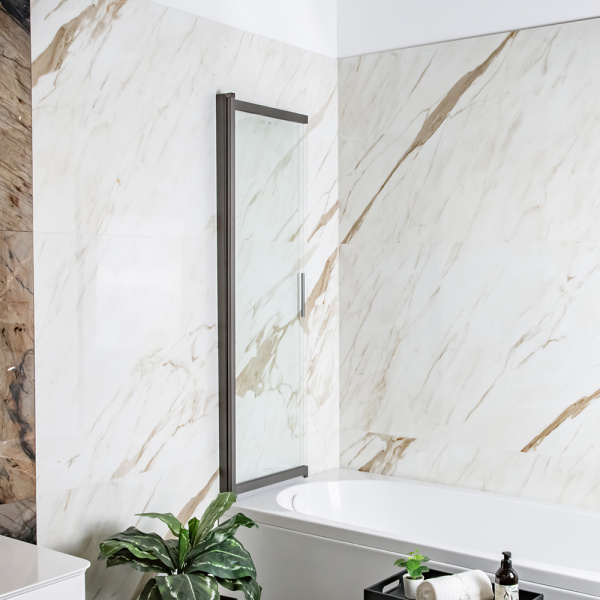 Шторка на ванну AVS Слайдер Плюс 80 см профиль оружейная сталь, стекло прозрачное