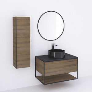 Тумба 900 1ящ подвес со столешницей HPL + Пенал Аттик древесный Steal JORNO Тумба 900 1ящ подвес со столешницей HPL + Пенал Аттик древесный Steal JORNO