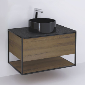 Тумба 900 1ящ подвес со столешницей HPL + Пенал Аттик древесный Steal JORNO Тумба 900 1ящ подвес со столешницей HPL + Пенал Аттик древесный Steal JORNO