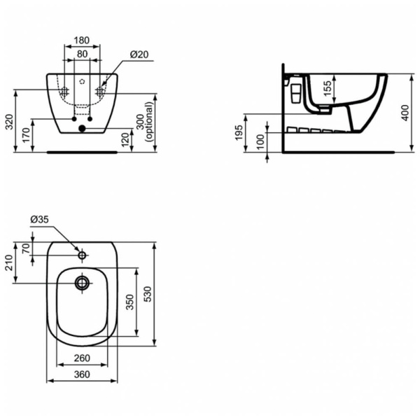 Биде подвесное Ideal Standard Tesi T3552V1 белое