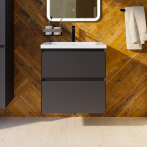 Тумба с раковиной AVS Гармония 60 антрацит матовая (раковина 01 белая глянцевая)