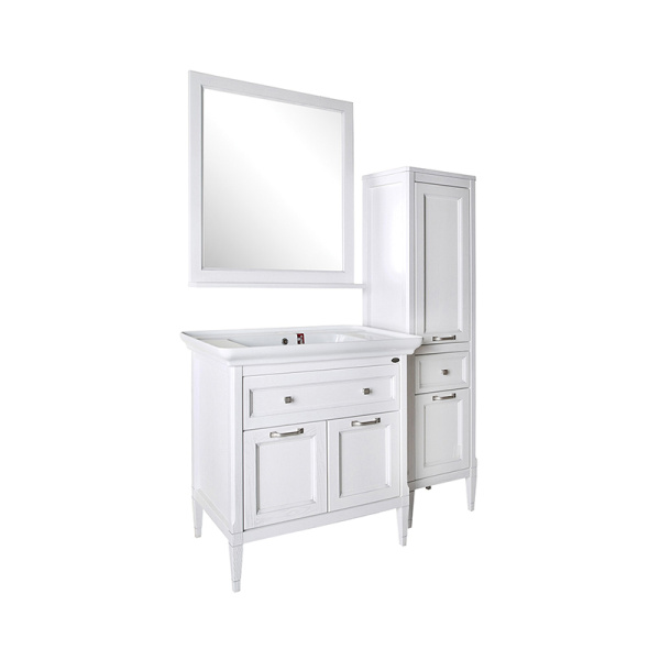 Мебель для ванной ASB Wood Line Гранда 85 белая, патина серебро