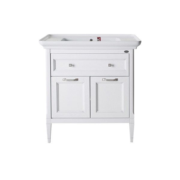 Тумба с раковиной ASB Wood Line Гранда 85 белая, патина серебро