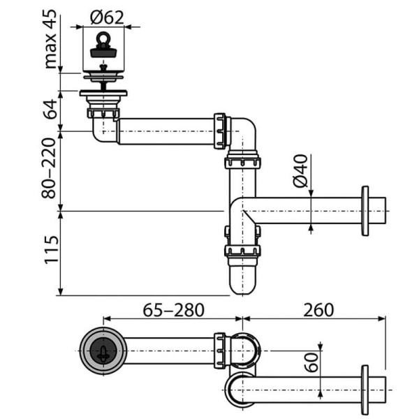 A413 Сифон для умывальника экономящий пространство D 63 ALCAPLAST A413 Сифон для умывальника экономящий пространство D 63 ALCAPLAST