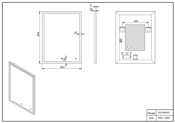 Зеркало 600х800 Led антизапотевание Esbano ES-2542HD