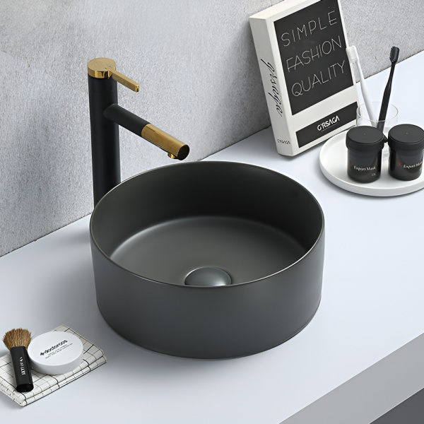 Раковина AVS Лилиан 36x36 темно-серая матовая с донным клапаном