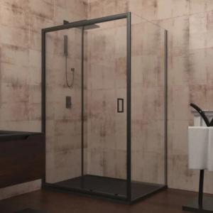 Душевой уголок Veconi Rovigo RV-040B 100x80 профиль черный матовый, стекло прозрачное