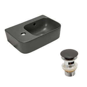 Рукомойник AVS Грэйс 37x25 R, темно-серый матовый с донным клапаном