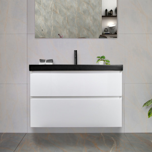 Тумба с раковиной AVS Гармония 80 белая (раковина 02 черная матовая)